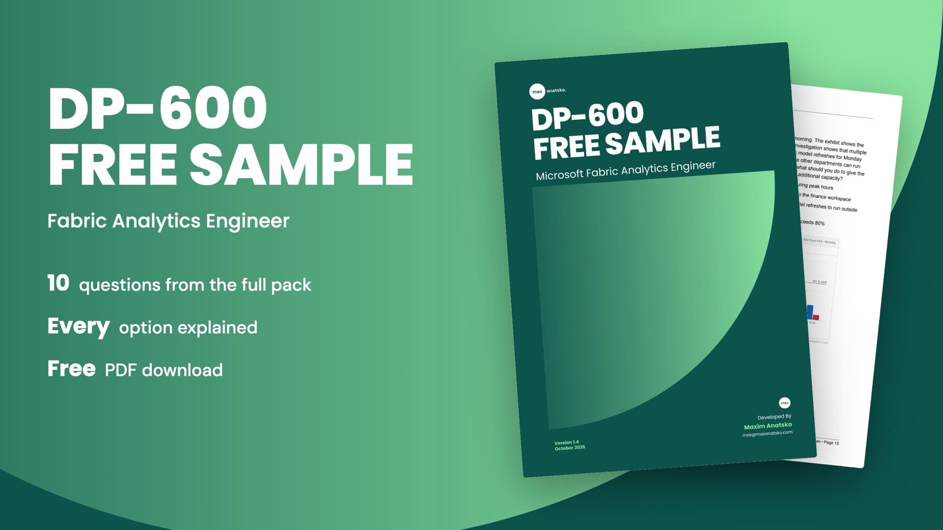 Cover of the DP-600 free sample PDF