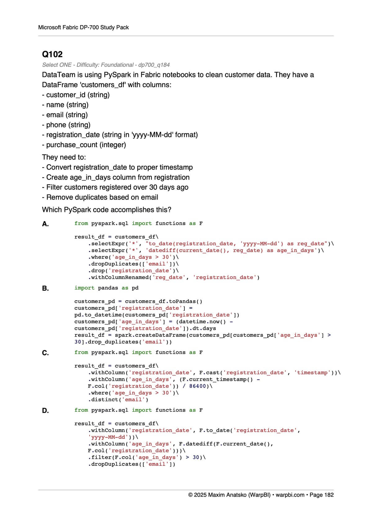 PySpark Transformations sample question