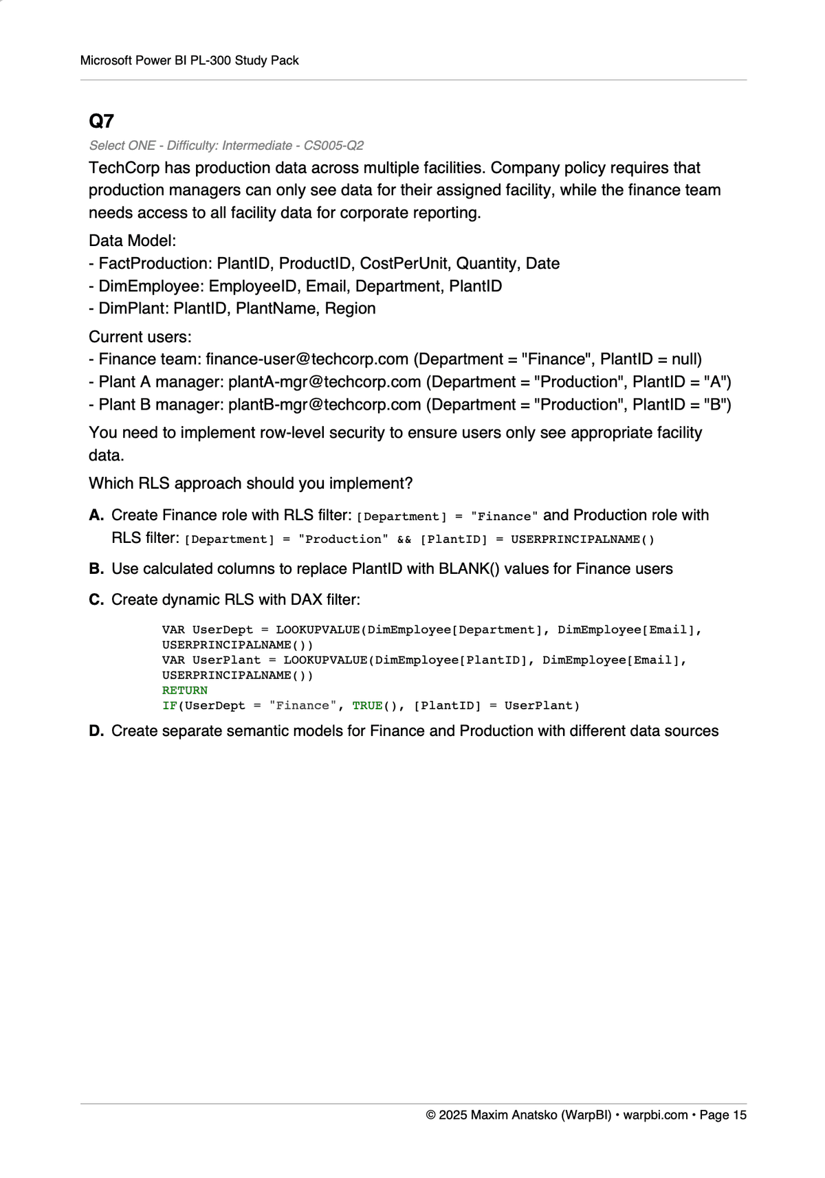 Dynamic RLS Implementation sample question