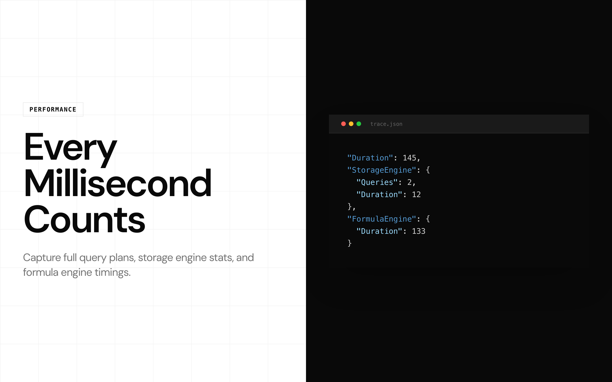 Performance profiling - full query plans and engine timings